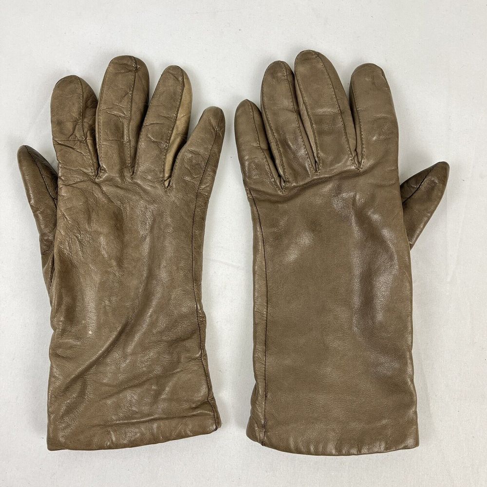 Vintage‎ ARIS Womens Taupe Tan Leather Cashmere Lined Gloves Size 7